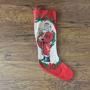 Vintage Needlepoint Festive Santa Christmas Stocking